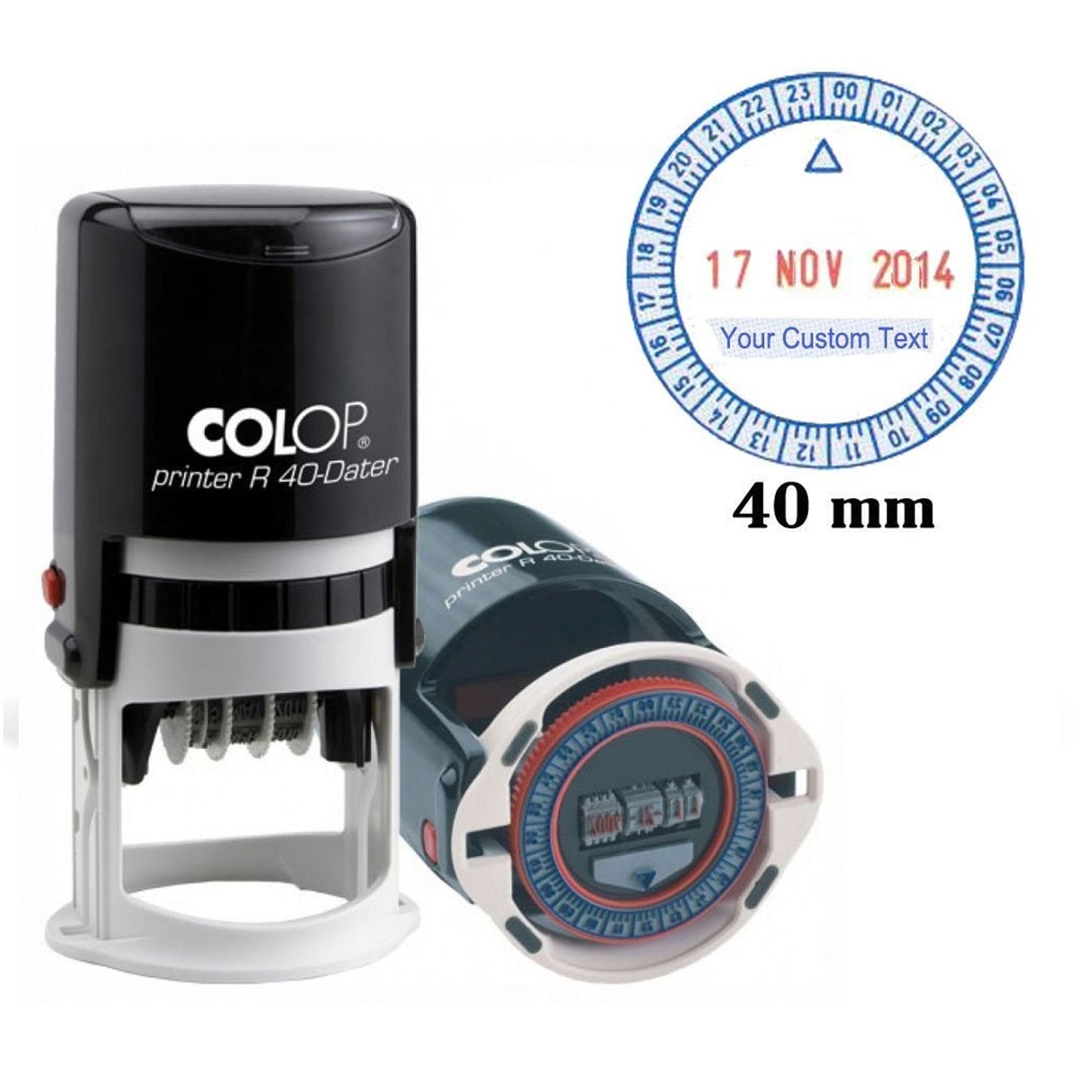 Dater Stamp – 40x40 mm Round (Two-Colour Print)