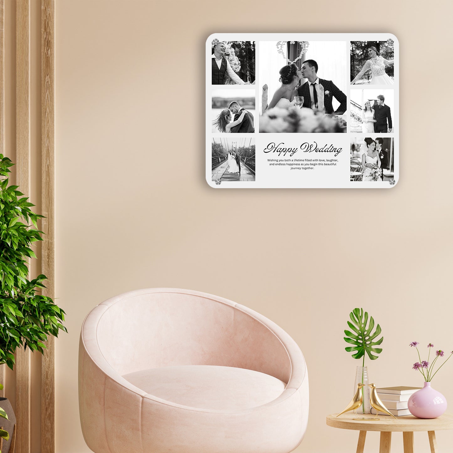 Black and White Simple Happy - Frame less acrylic wall photo collage