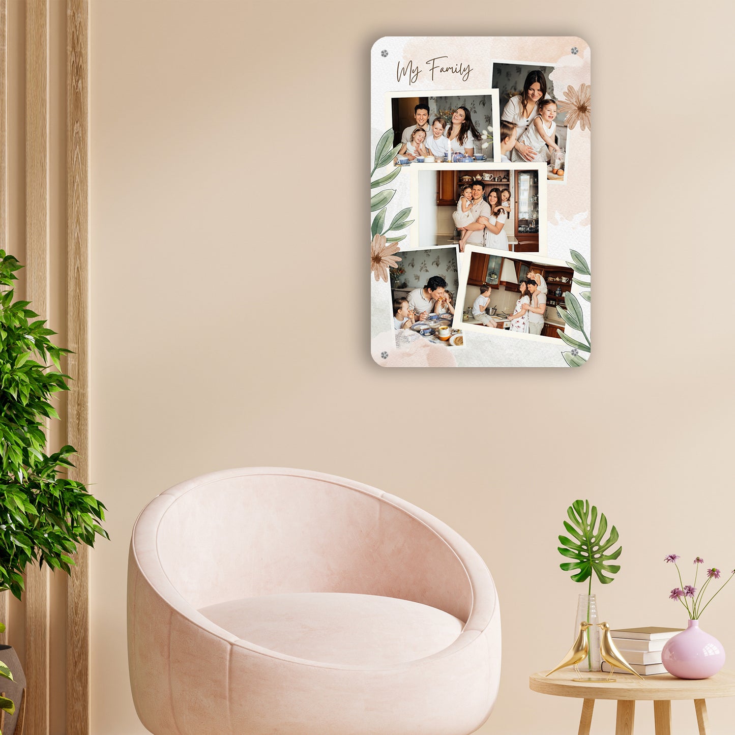 Floral SImple Family - Frame less acrylic wall photo collage