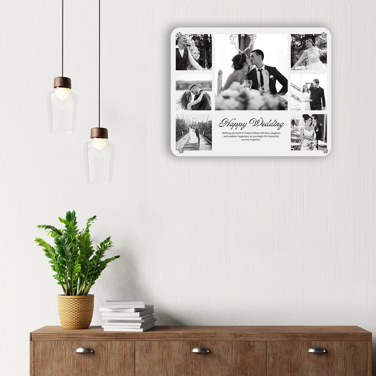Black and White Simple Happy - Frame less acrylic wall photo collage