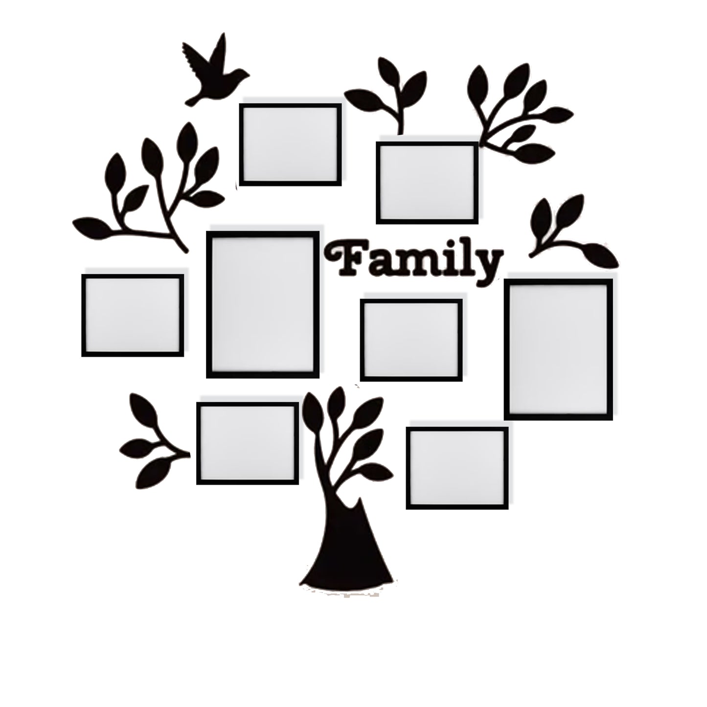 Family tree & Bird - 8 Photo frame set and acrylic art