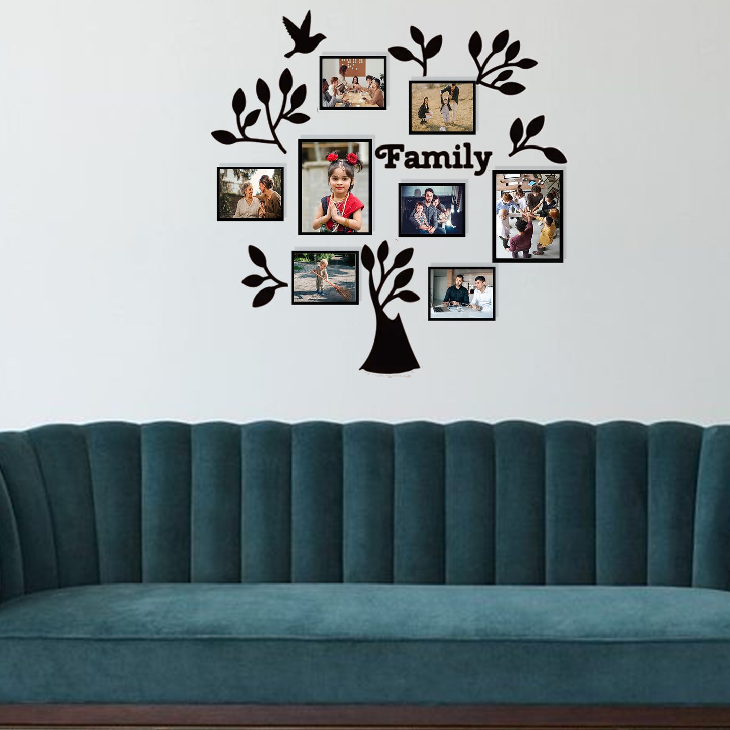 Family tree & Bird - 8 Photo frame set and acrylic art