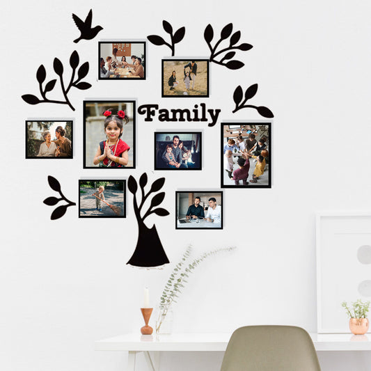 Family tree & Bird - 8 Photo frame set and acrylic art