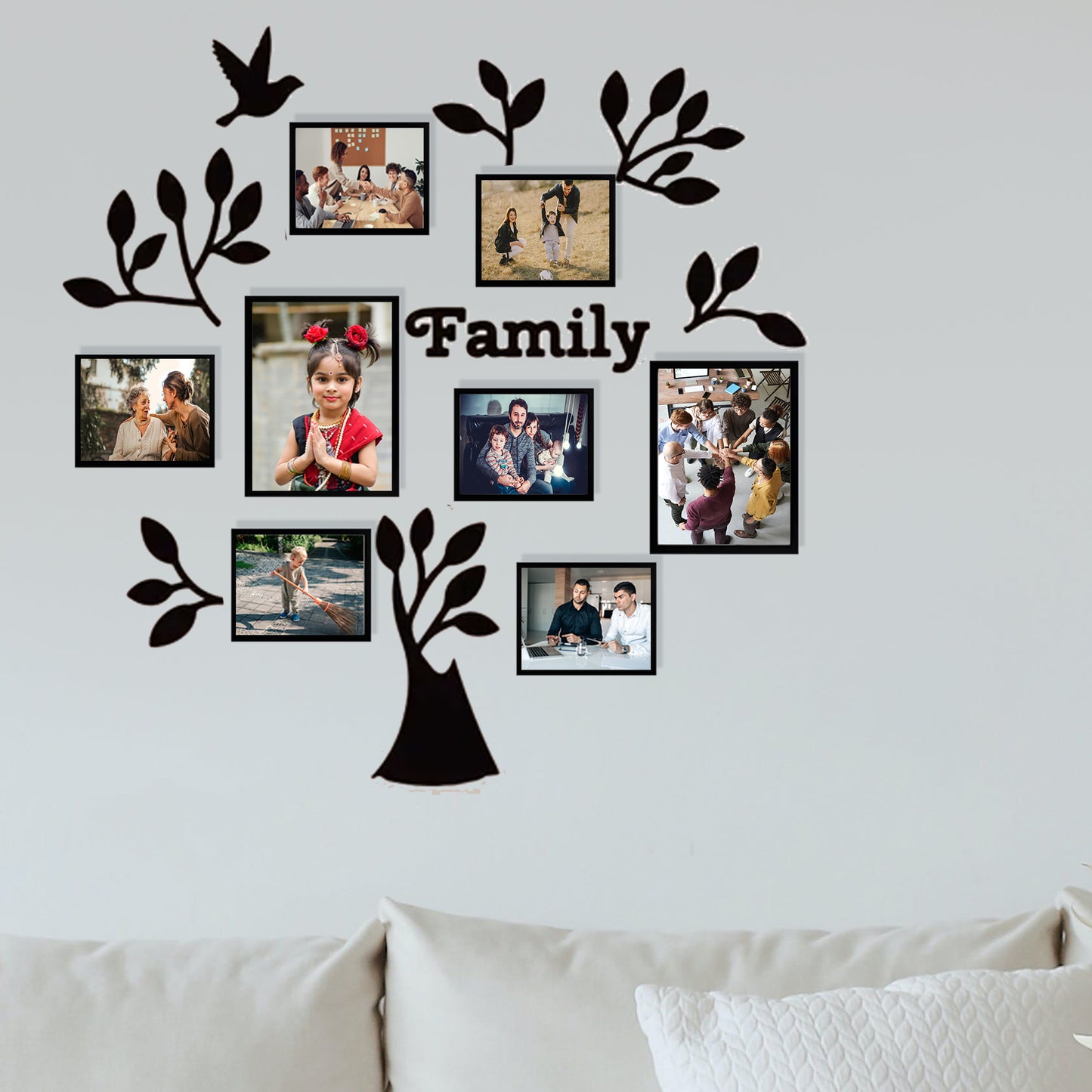Family tree & Bird - 8 Photo frame set and acrylic art