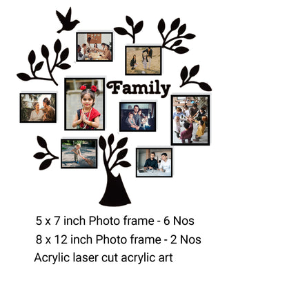 Family tree & Bird - 8 Photo frame set and acrylic art